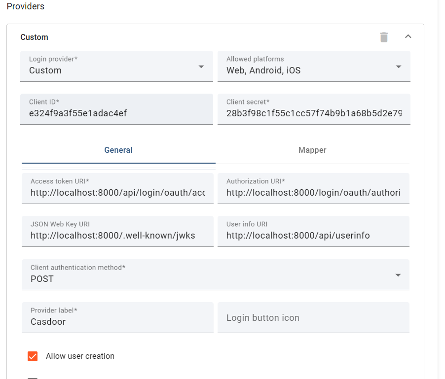 Casdoor Application Setting