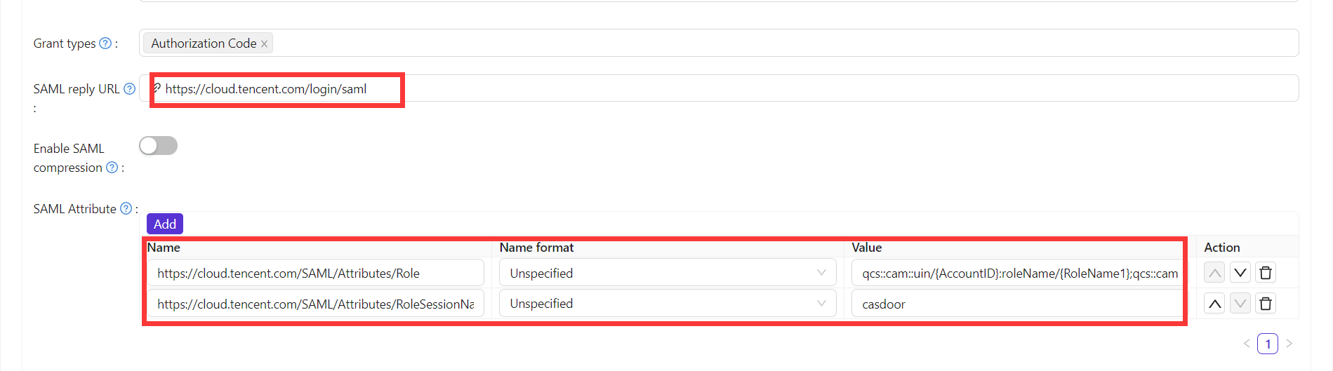 Add acs url and configure saml attribute